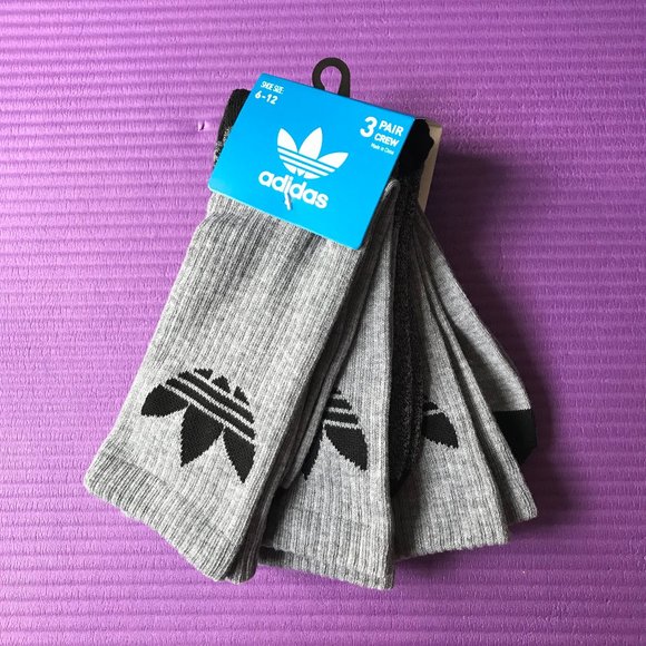 3 Pairs Adidas Men's Trefoil Logo Crew Socks Gray - Picture 4 of 6